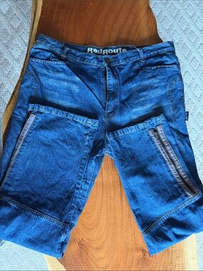 Red Route Men's Deep Blue Denim Motorcylce Pants with Zip Panels